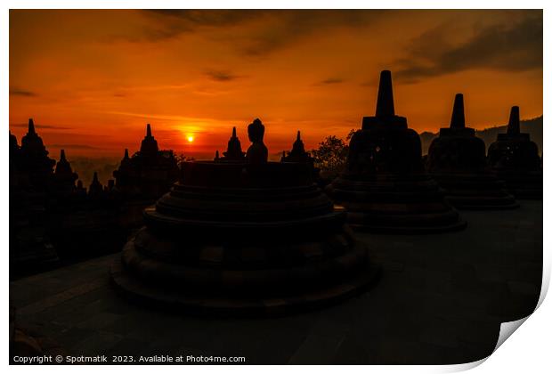Early morning view at sunrise Borobudur religious temple  Print by Spotmatik 