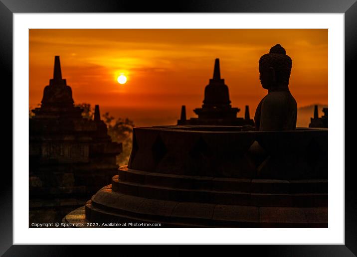 Java Borobudur Buddhism temple at sunrise religious worship  Framed Mounted Print by Spotmatik 