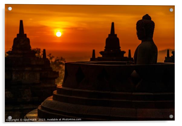Java Borobudur Buddhism temple at sunrise religious worship  Acrylic by Spotmatik 
