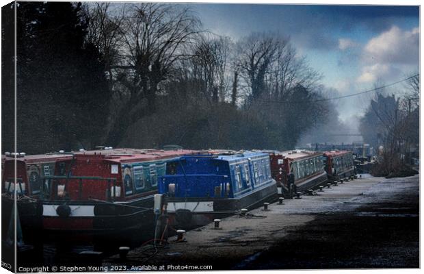 Narrow Boats in Winter Canvas Print by Stephen Young