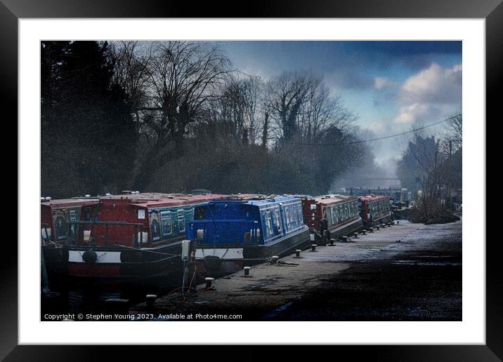 Narrow Boats in Winter Framed Mounted Print by Stephen Young