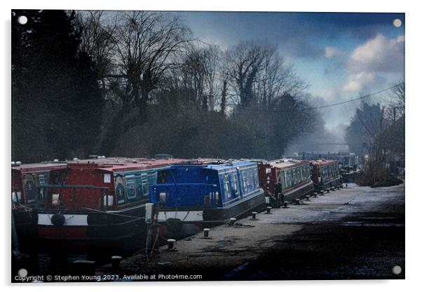 Narrow Boats in Winter Acrylic by Stephen Young