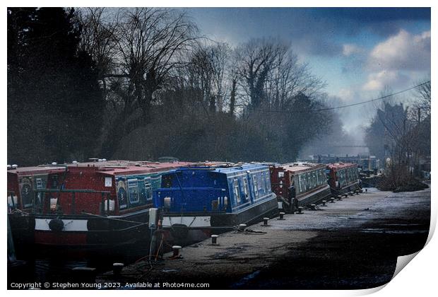 Narrow Boats in Winter Print by Stephen Young