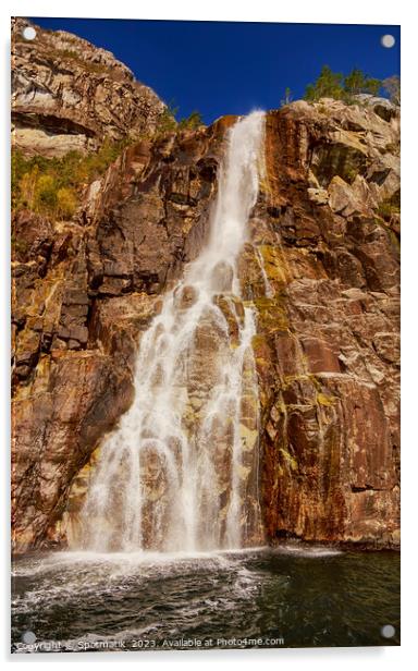 View of Norwegian waterfall cascading into Lysefjorden fjord  Acrylic by Spotmatik 