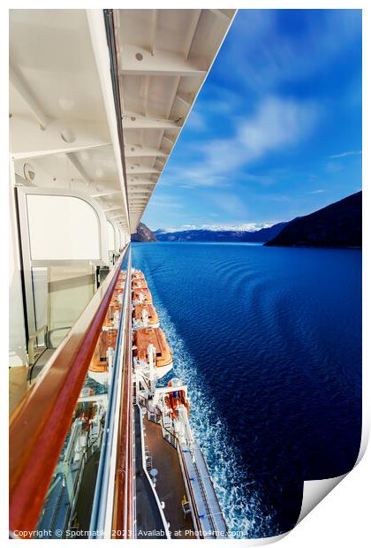 Cruise Ship balcony view of scenic Norwegian Fjord  Print by Spotmatik 