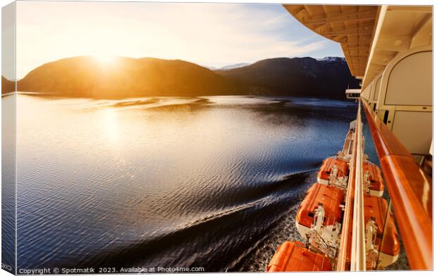 Sunset view Fjord from balcony cabin Cruise ship  Canvas Print by Spotmatik 