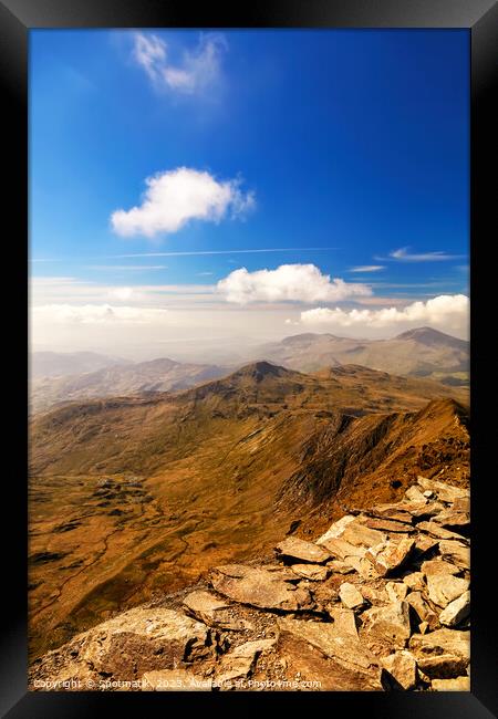 Snowdon Wales remote scenic sunlight mountain view Europe Framed Print by Spotmatik 