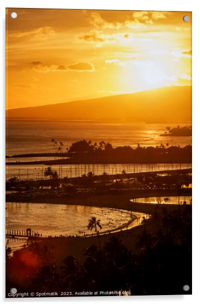 Oahu Island Hawaiian coastal sunset Waikiki Pacific ocean Acrylic by Spotmatik 