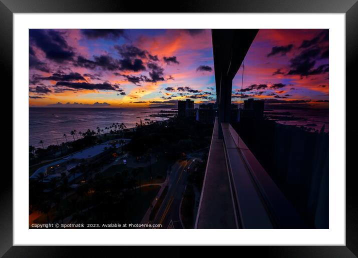 Oahu Hawaii a reflected view of tropical sunset  Framed Mounted Print by Spotmatik 