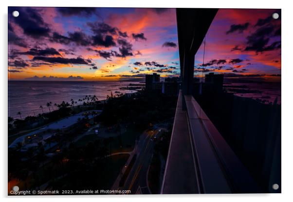 Oahu Hawaii a reflected view of tropical sunset  Acrylic by Spotmatik 