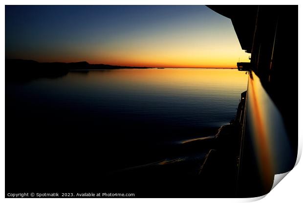 Cruise Ship sunset view of scenic Norwegian Fjord  Print by Spotmatik 