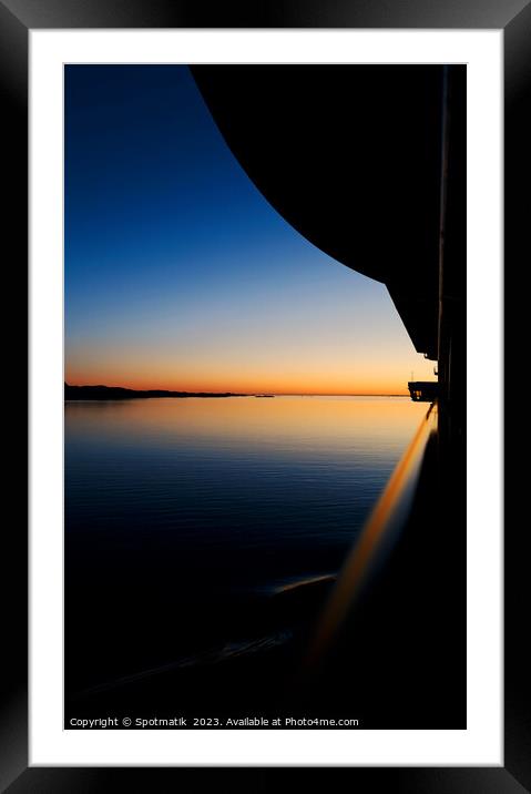 Norway scenic calm sunset view from balcony cabin  Framed Mounted Print by Spotmatik 