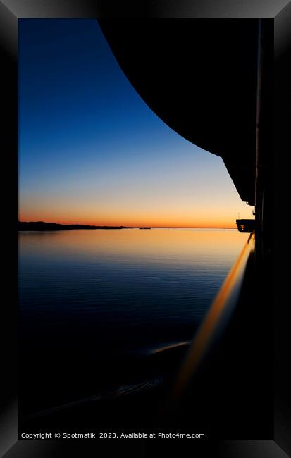 Norway scenic calm sunset view from balcony cabin  Framed Print by Spotmatik 