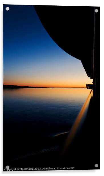 Norway scenic calm sunset view from balcony cabin  Acrylic by Spotmatik 