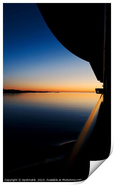 Norway scenic calm sunset view from balcony cabin  Print by Spotmatik 