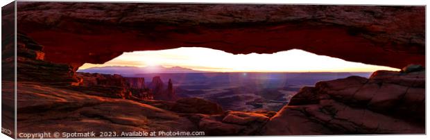 Panorama Mesa Arch sunrise Canyonlands National Park Utah  Canvas Print by Spotmatik 