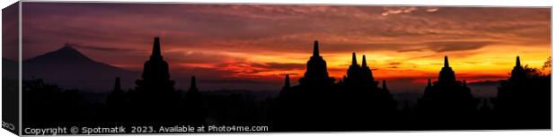 Panorama sunrise Borobudur religious temple at sunrise Indonesia Canvas Print by Spotmatik 