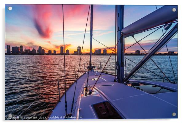 Cityscape view from luxury yacht with beautiful sunrise Acrylic by Spotmatik 