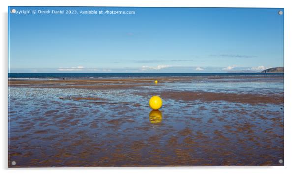 Yellow Buoy's on Benllech Beach, Anglesey Acrylic by Derek Daniel