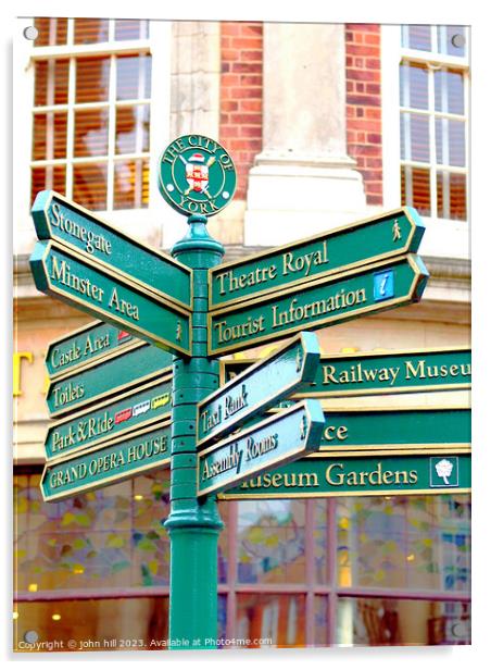 City of York signpost. Acrylic by john hill