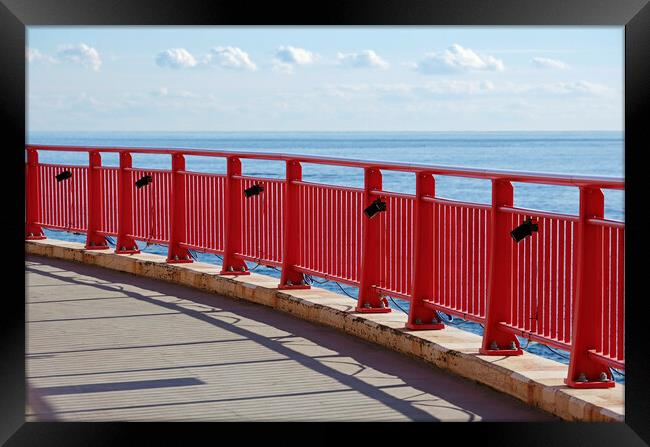 Red fence at the coast of Japan Framed Print by Lensw0rld 