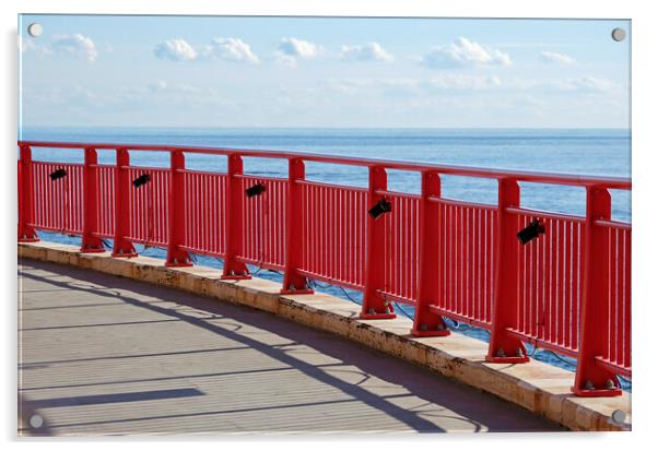 Red fence at the coast of Japan Acrylic by Lensw0rld 