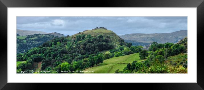 Castell Dinas Bran Panoramic Framed Mounted Print by Diana Mower