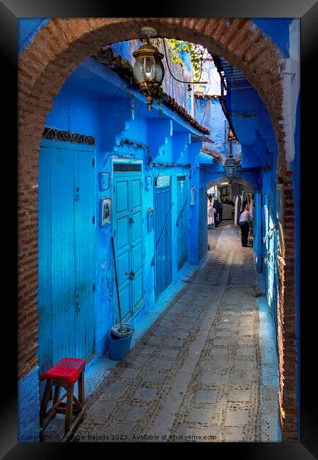 Narrow Streets of Morocco. Framed Print by Maggie Bajada