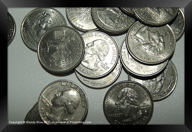 American Quarter Dollar Coins Framed Print by Mandy Rice