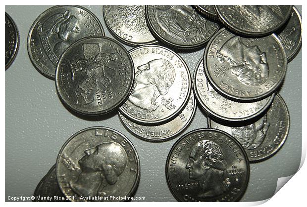 American Quarter Dollar Coins Print by Mandy Rice
