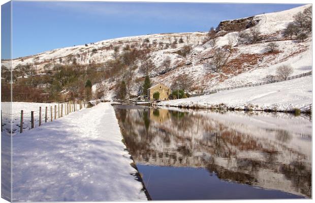The Rochdale Canal at Summit in winter. Canvas Print by David Birchall