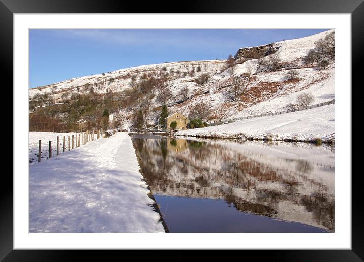 The Rochdale Canal at Summit in winter. Framed Mounted Print by David Birchall