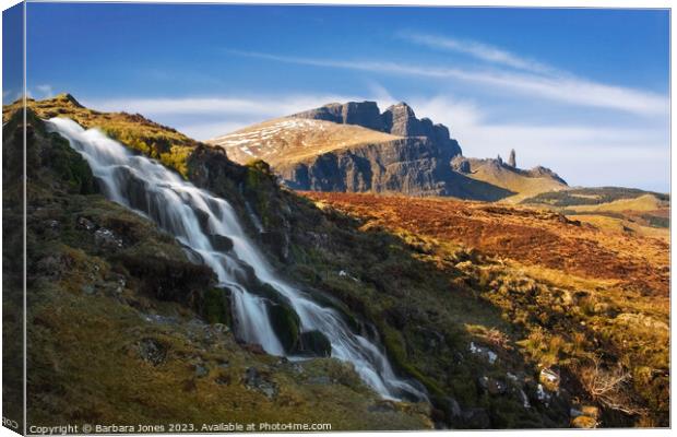 Old Man of Storr Waterfall   Skye Scotland Canvas Print by Barbara Jones