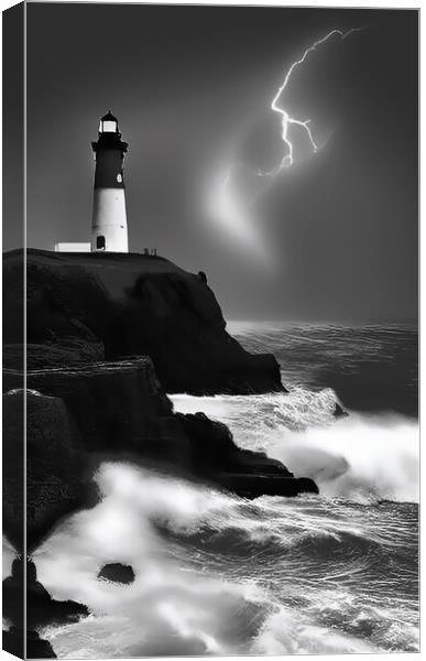 Thunderous Sea Beacon Canvas Print by Roger Mechan