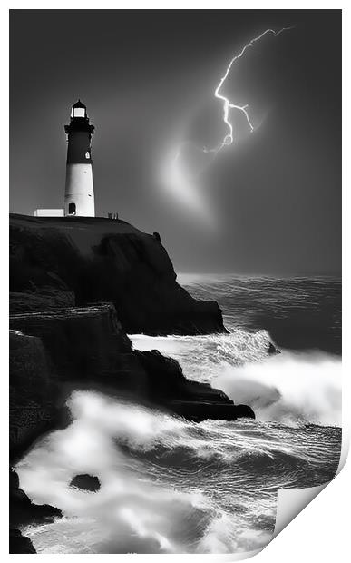 Thunderous Sea Beacon Print by Roger Mechan