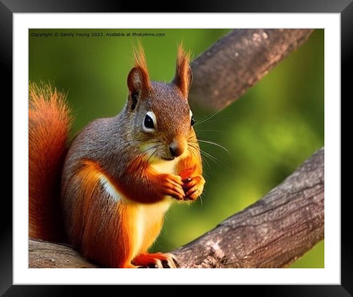 Red Squirrel eating Framed Mounted Print by Sandy Young