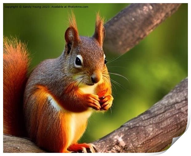 Red Squirrel eating Print by Sandy Young