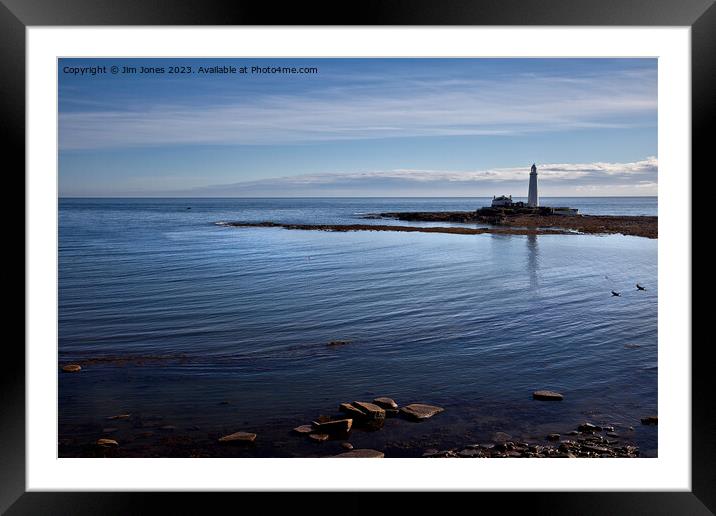 St Mary's Island and the deep blue sea Framed Mounted Print by Jim Jones