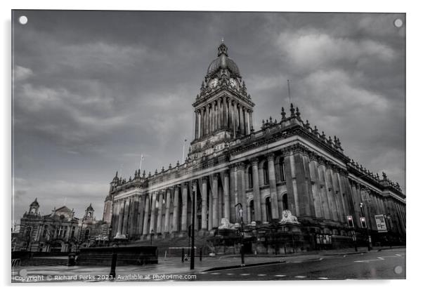 Leeds Town Hall  - Black and White  Acrylic by Richard Perks