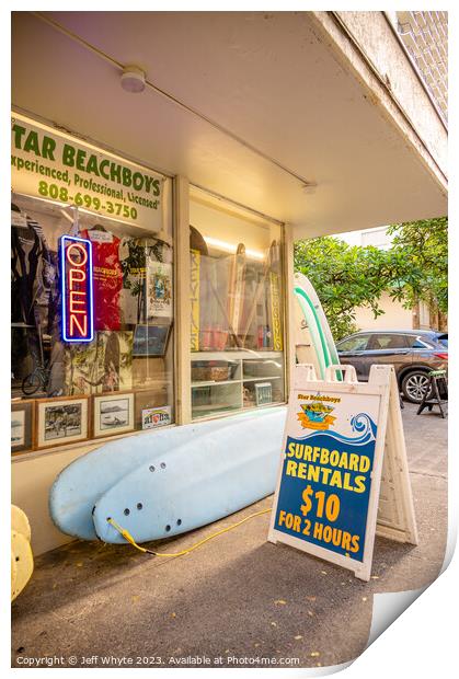 Waikiki Surf Shop Print by Jeff Whyte