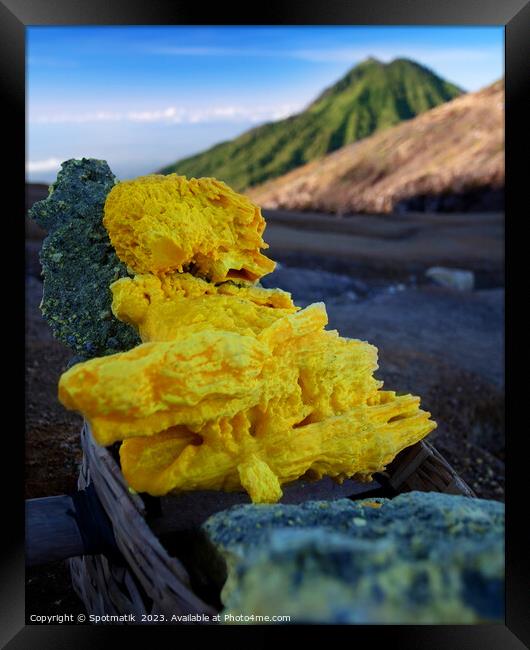 Indonesia sulphur blocks mountain summit mining Framed Print by Spotmatik 