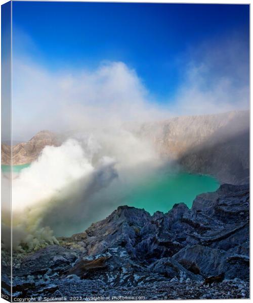 Ijen Java Indonesia smoking acidic crater lake volcano  Canvas Print by Spotmatik 
