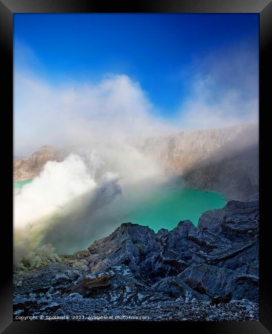 Ijen Java Indonesia smoking acidic crater lake volcano  Framed Print by Spotmatik 