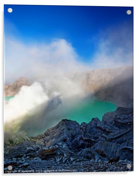 Ijen Java Indonesia smoking acidic crater lake volcano  Acrylic by Spotmatik 
