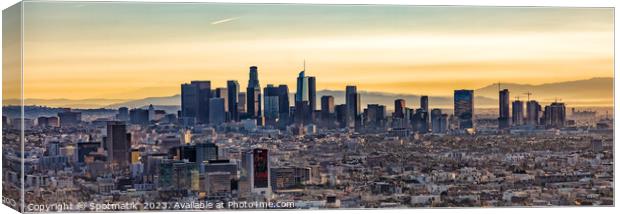Aerial Panoramic view of Los Angeles sunrise USA Canvas Print by Spotmatik 