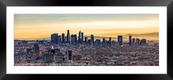 Aerial Panoramic view of Los Angeles sunrise USA Framed Mounted Print by Spotmatik 