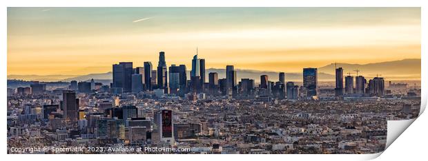 Aerial Panoramic view of Los Angeles sunrise USA Print by Spotmatik 