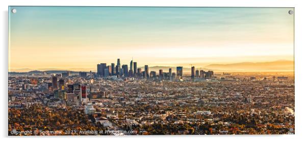Aerial Panoramic downtown sunrise view Los Angeles America Acrylic by Spotmatik 