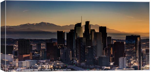 Aerial Panorama view at dawn downtown Los Angeles  Canvas Print by Spotmatik 