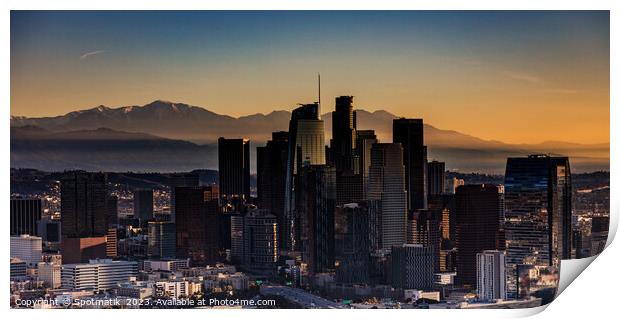 Aerial Panorama view at dawn downtown Los Angeles  Print by Spotmatik 
